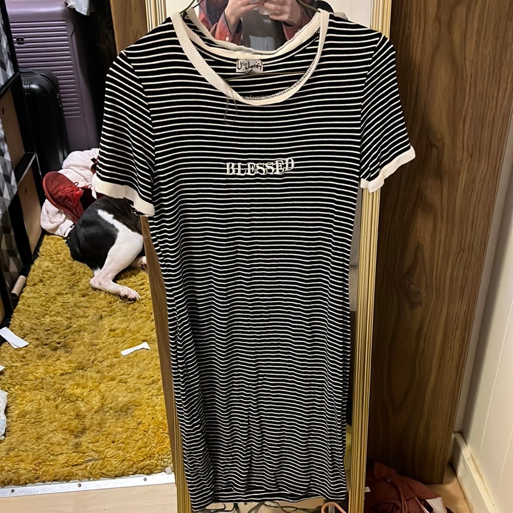 black and white stripped dress